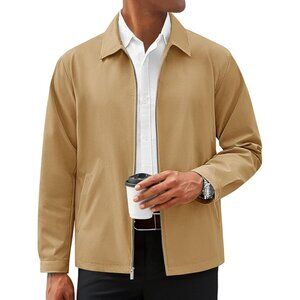 Men's Lightweight Full Zip Fabric Tan Design Golf Blazers Jacket Coat Pockets